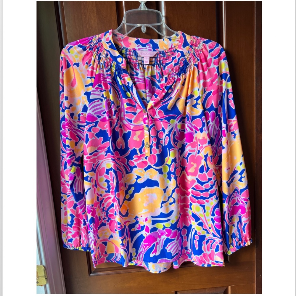 Lilly Pulitzer Elsa Blouse XS Seaside Lobster Crab Print